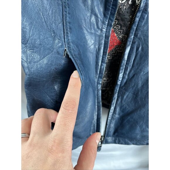 Bano eeMee Blue Leather Moto Jacket Womens Size XS/S - Picture 6 of 16